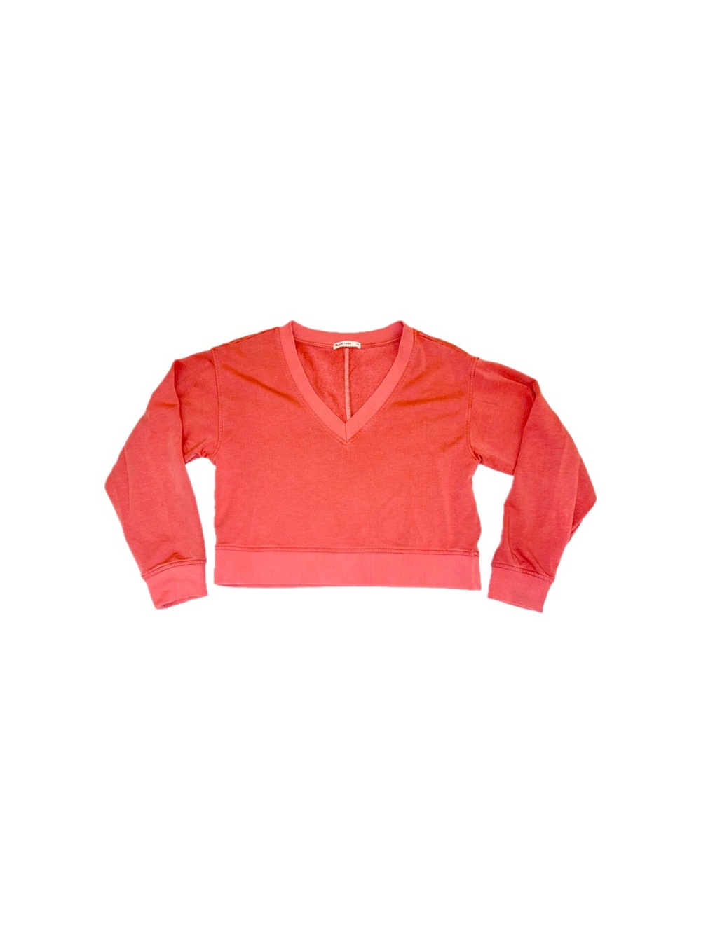 Marine Layer Cloud 9 Solid Cropped V-Neck Sweatshirt Coral Red - Extra Small XS
